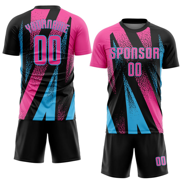 Custom Black Pink-Sky Blue Radial Burst Sports Sublimation Soccer Uniform Jersey alternate