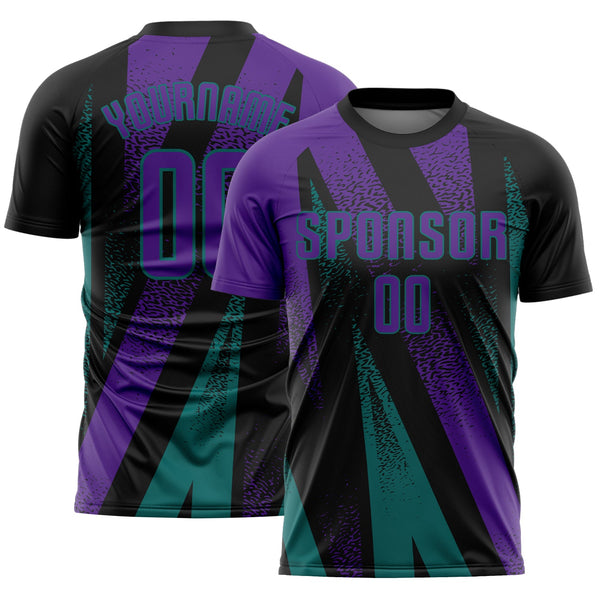 Custom Black Purple-Teal Radial Burst Sports Sublimation Soccer Uniform Jersey