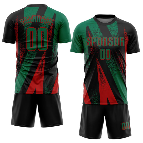Custom Black Kelly Green-Red Radial Burst Sports Sublimation Soccer Uniform Jersey alternate