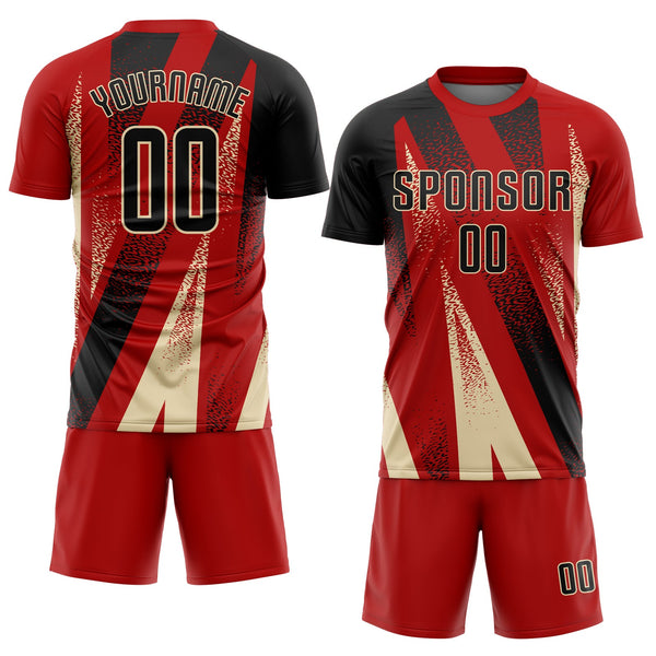 Custom Red Black-Cream Radial Burst Sports Sublimation Soccer Uniform Jersey alternate