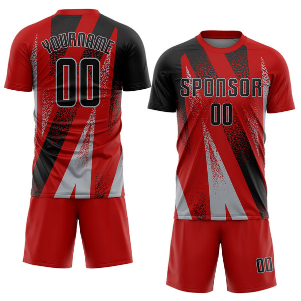 Custom Red Black-Gray Radial Burst Sports Sublimation Soccer Uniform Jersey alternate