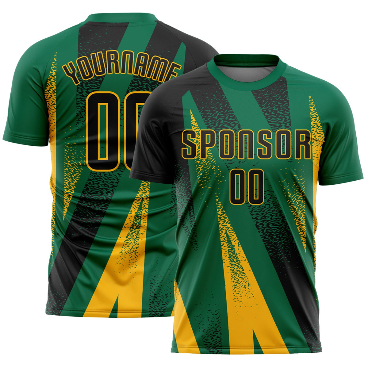 Custom Kelly Green Black-Gold Radial Burst Sports Sublimation Soccer Uniform Jersey