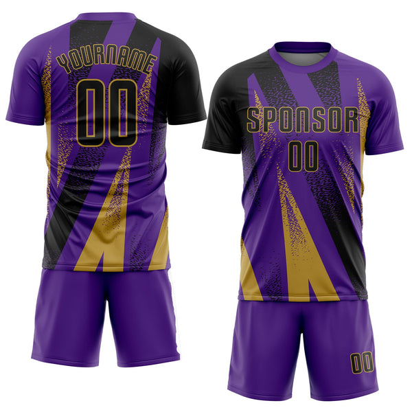 Custom Purple Black-Old Gold Radial Burst Sports Sublimation Soccer Uniform Jersey alternate