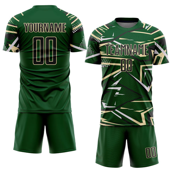 Custom Green Black Cream-White Abstract Geometric Stripes Sports Sublimation Soccer Uniform Jersey alternate
