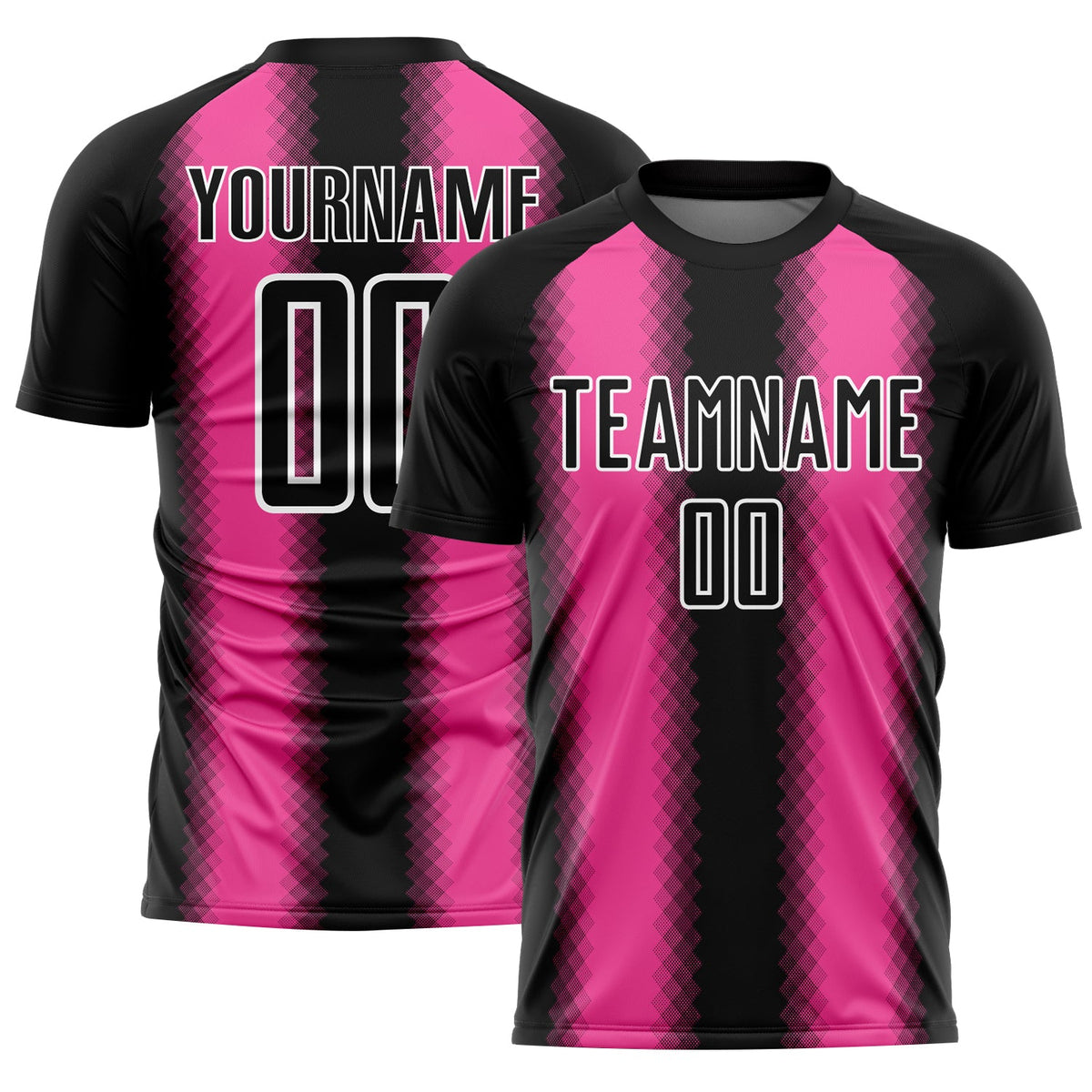 Custom Black Pink-White Zigzag Diamond Stripe Sports Sublimation Soccer Uniform Jersey