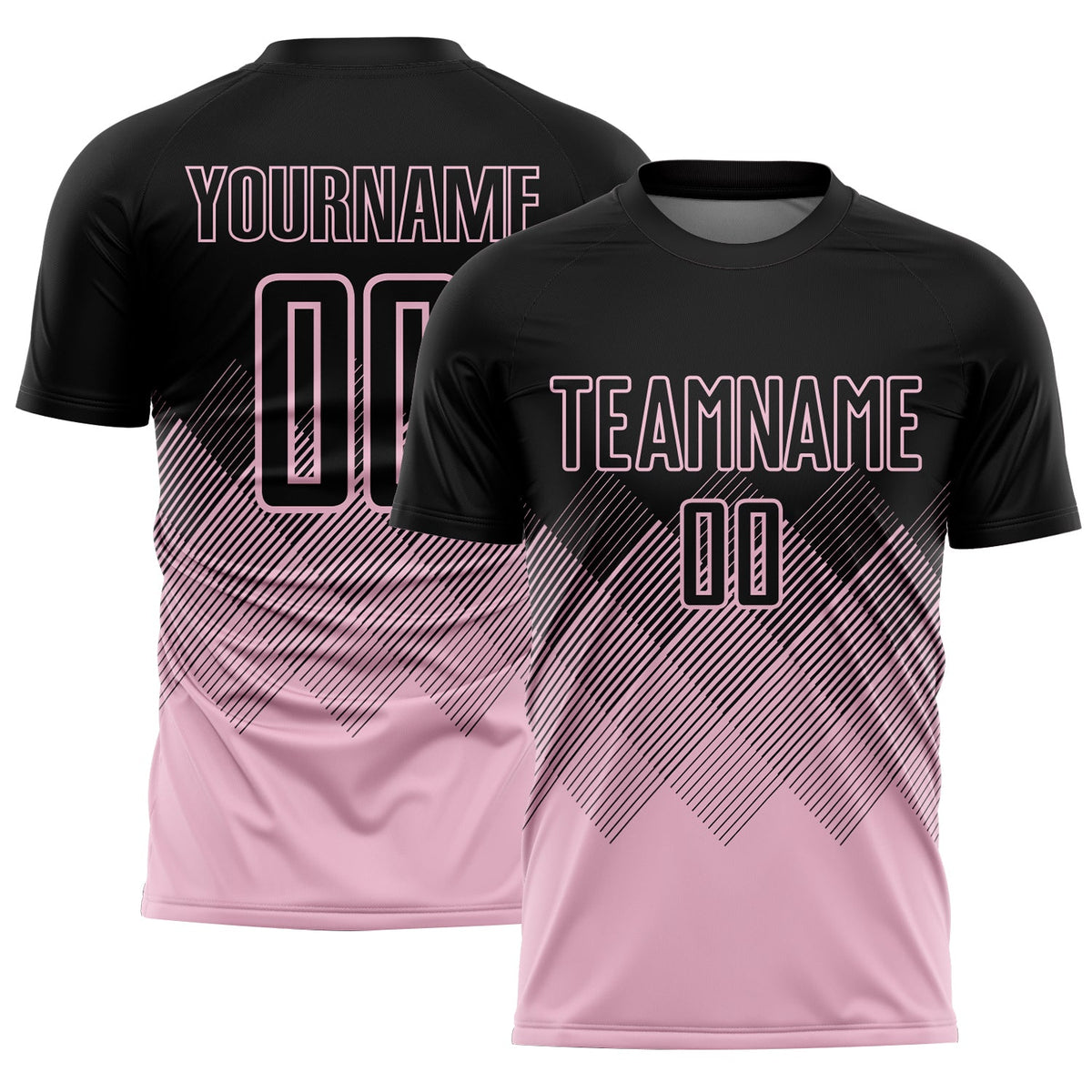 Custom Black Light Pink Gradient Diamond Diagonal Lines Sports Sublimation Soccer Uniform Jersey