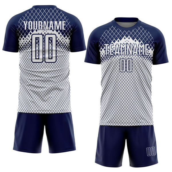 Custom Navy White Gradient Diamond Grid Sports Sublimation Soccer Uniform Jersey alternate