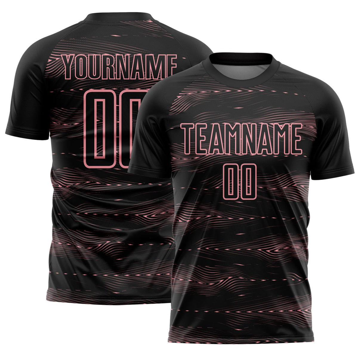 Custom Black Medium Pink Streamline Wave Cyberpunk Neon Tech Sports Sublimation Soccer Uniform Jersey