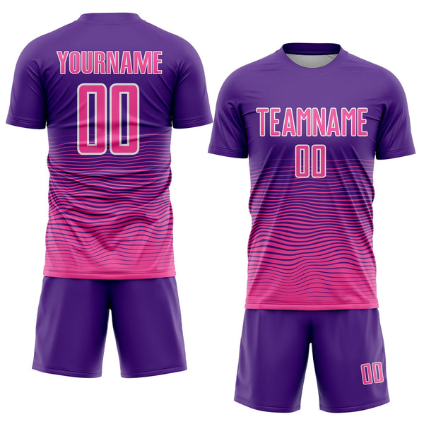 Custom Purple Pink-White Gradient Wave Line Sports Sublimation Soccer Uniform Jersey alternate