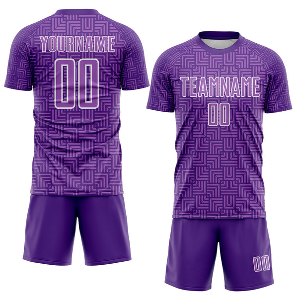 Custom Purple Medium Purple-White Geometric Maze Interlocking Square Sports Sublimation Soccer Uniform Jersey alternate