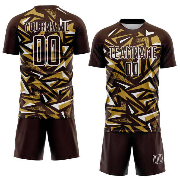 Custom Brown Old Gold-White Cyber Mecha E-sport Geometric Shards Spike Sublimation Soccer Uniform Jersey alternate