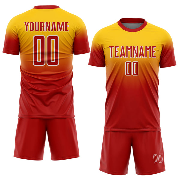 Custom Yellow Red-White Fade Fashion Sublimation Soccer Uniform Jersey alternate