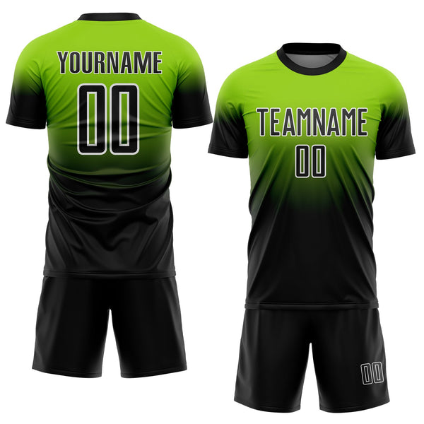 Custom Neon Green Black-White Fade Fashion Sublimation Soccer Uniform Jersey alternate