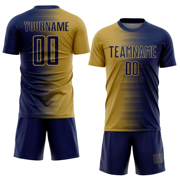 Custom Navy Old Gold Gradient Line Sublimation Soccer Uniform Jersey alternate