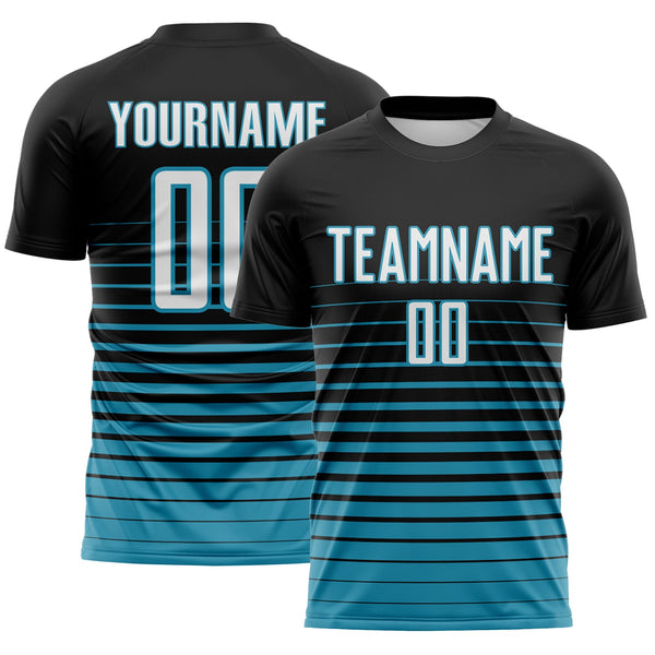 Custom Black White-Panther Blue Gradient Pinstripe Sublimation Soccer Uniform Jersey