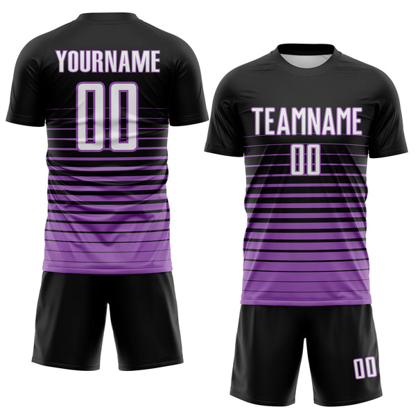 Custom Black White-Medium Purple Gradient Pinstripe Sublimation Soccer Uniform Jersey alternate