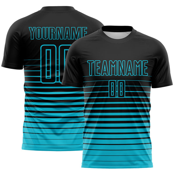 Custom Black Lakes Blue Gradient Pinstripe Sublimation Soccer Uniform Jersey