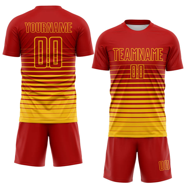 Custom Red Yellow Gradient Pinstripe Sublimation Soccer Uniform Jersey alternate