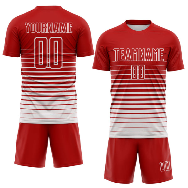 Custom Red White Gradient Pinstripe Sublimation Soccer Uniform Jersey alternate