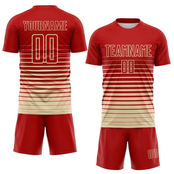 Custom Red Cream Gradient Pinstripe Sublimation Soccer Uniform Jersey alternate
