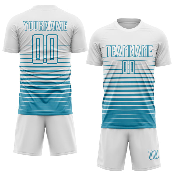Custom White Panther Blue Gradient Pinstripe Sublimation Soccer Uniform Jersey alternate