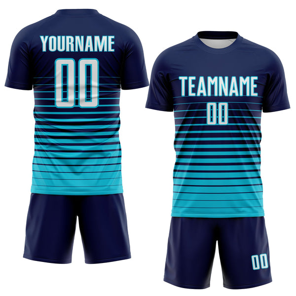 Custom Navy White-Lakes Blue Gradient Pinstripe Sublimation Soccer Uniform Jersey alternate