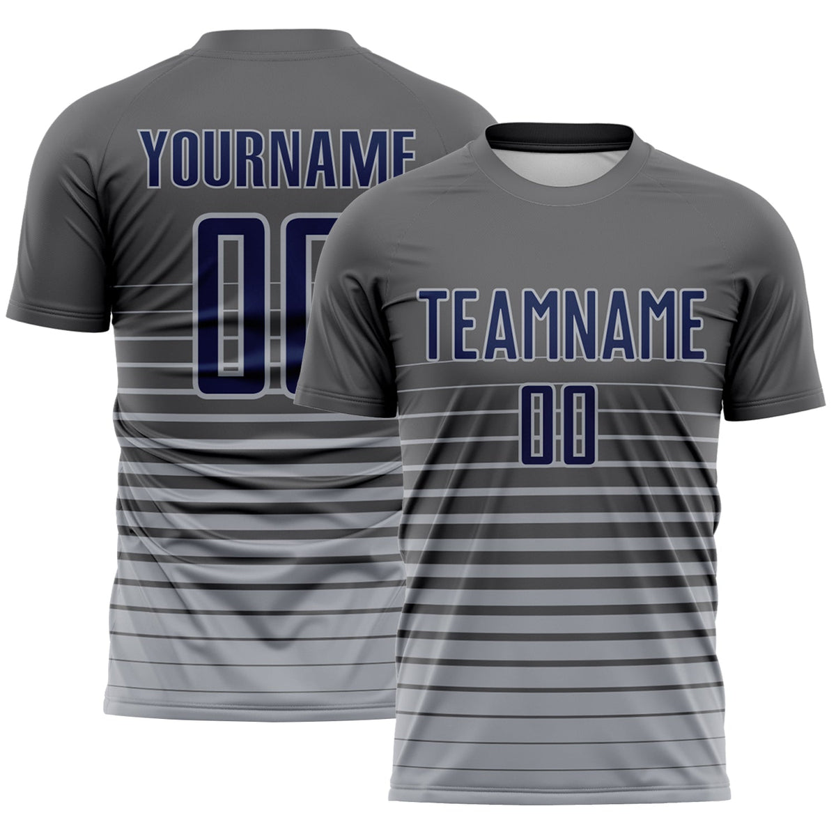 Custom Steel Gray Navy-Gray Gradient Pinstripe Sublimation Soccer Uniform Jersey