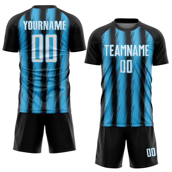 Custom Black White-Sky Blue Vertical Brush Stroke Stripes Sublimation Soccer Uniform Jersey alternate