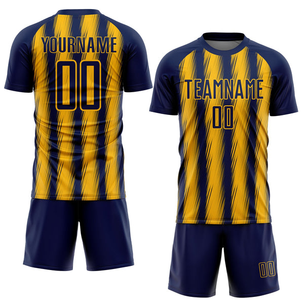 Custom Navy Gold Vertical Brush Stroke Stripes Sublimation Soccer Uniform Jersey alternate