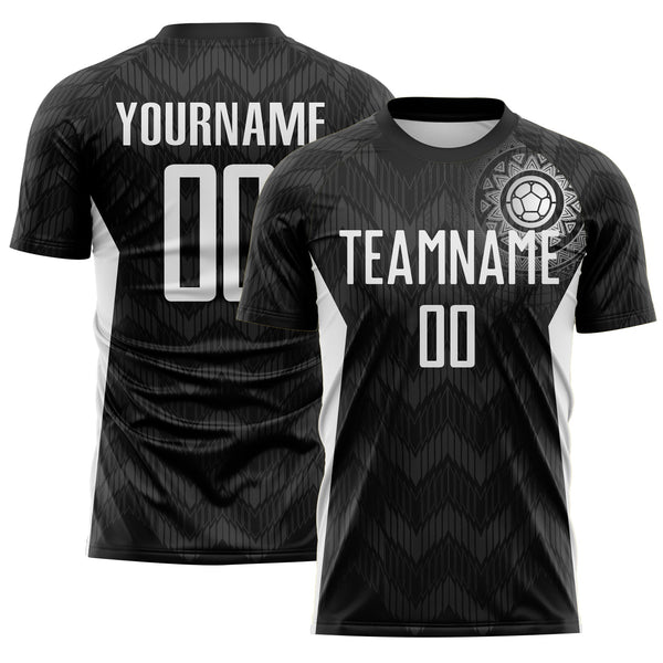 Custom Black White-Steel Gray Colombia Zigzag Pattern Sublimation Soccer Uniform Jersey