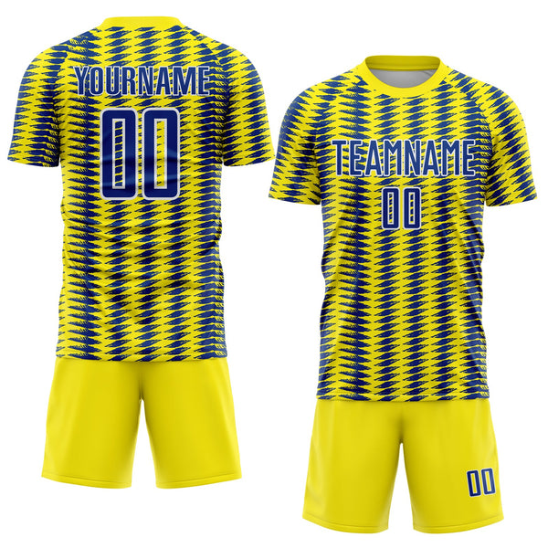 Custom Light Yellow Royal-White Colombia Feather Pattern Sublimation Soccer Uniform Jersey alternate