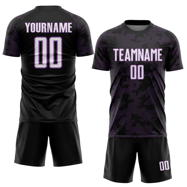 Custom Black White-Medium Purple Curve Lines Sublimation Soccer Uniform Jersey alternate