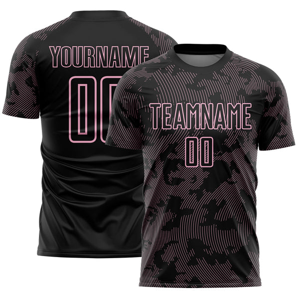Custom Black-Light Pink Curve Lines Sublimation Soccer Uniform Jersey