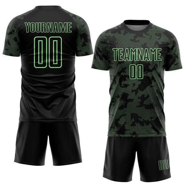Custom Black-Pea Green Curve Lines Sublimation Soccer Uniform Jersey alternate