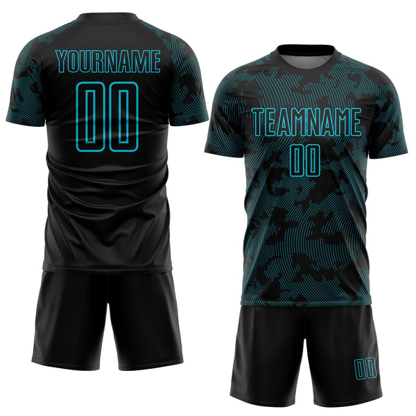Custom Black-Lakes Blue Curve Lines Sublimation Soccer Uniform Jersey alternate