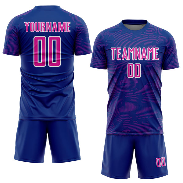 Custom Royal Deep Pink-White Curve Lines Sublimation Soccer Uniform Jersey alternate