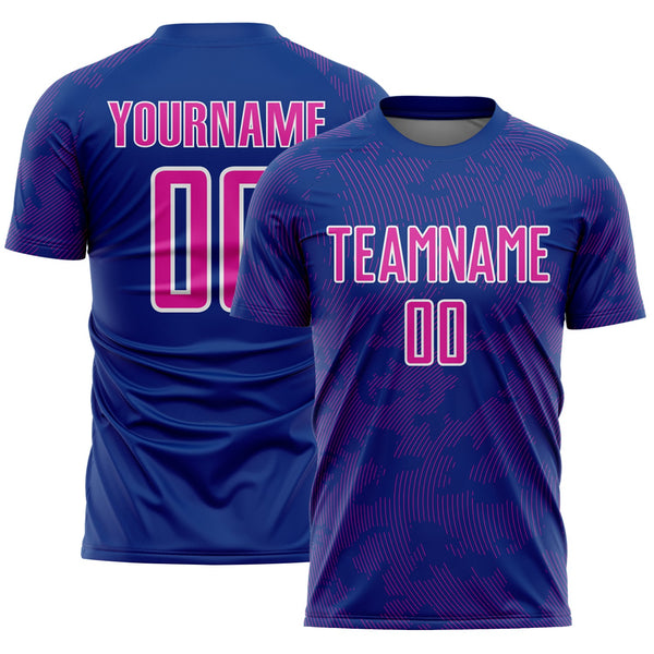 Custom Royal Deep Pink-White Curve Lines Sublimation Soccer Uniform Jersey