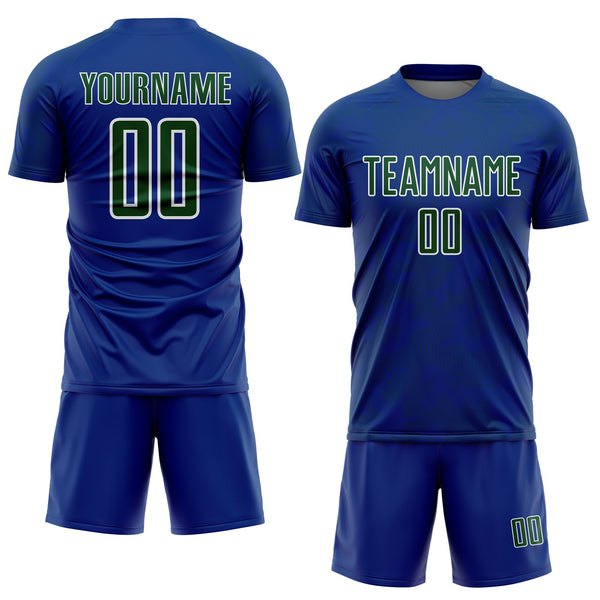 Custom Royal Green-White Curve Lines Sublimation Soccer Uniform Jersey alternate