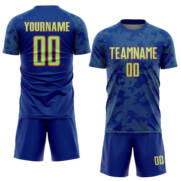 Custom Royal Pea Green-Orange Curve Lines Sublimation Soccer Uniform Jersey alternate