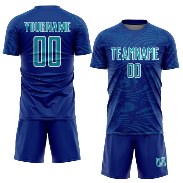 Custom Royal Teal-White Curve Lines Sublimation Soccer Uniform Jersey alternate
