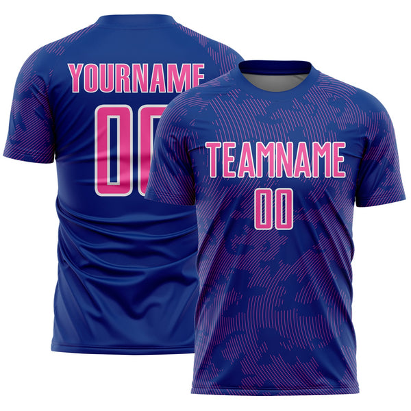 Custom Royal Pink-White Curve Lines Sublimation Soccer Uniform Jersey