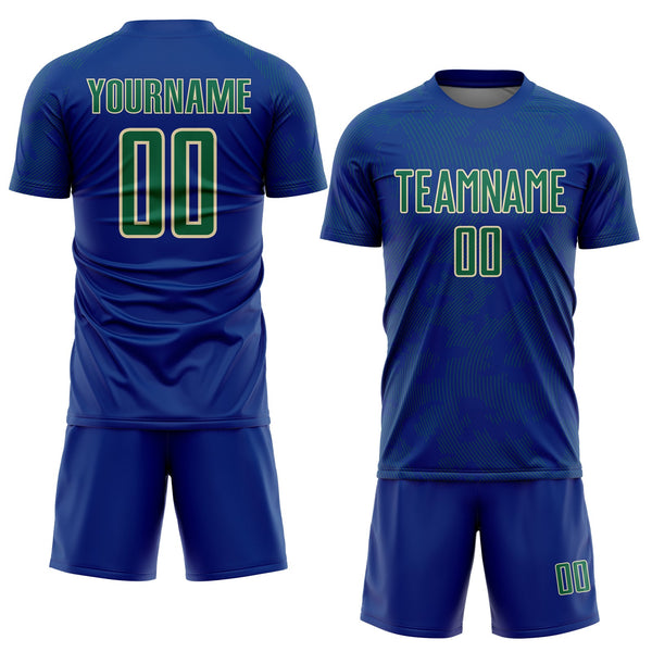 Custom Royal Kelly Green-Cream Curve Lines Sublimation Soccer Uniform Jersey alternate