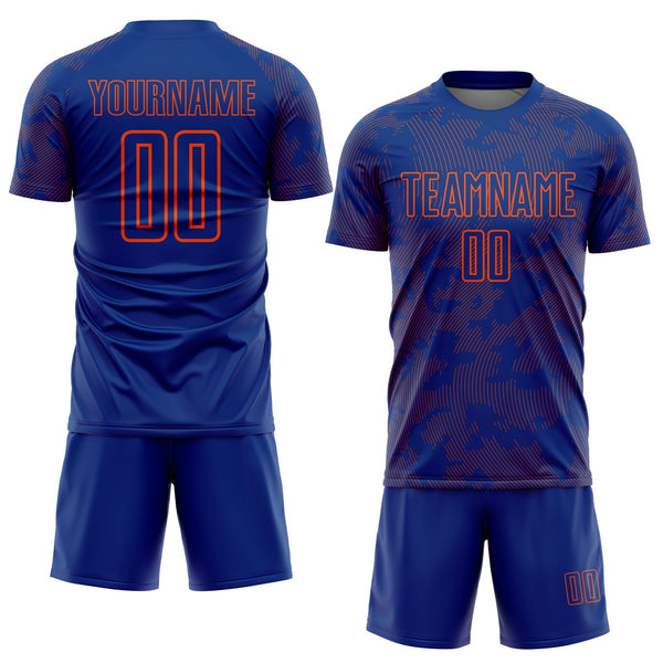 Custom Royal-Orange Curve Lines Sublimation Soccer Uniform Jersey alternate