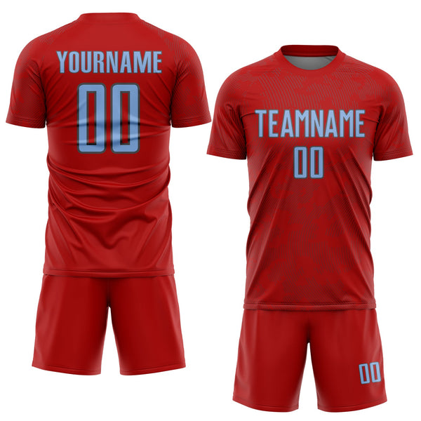 Custom Red Light Blue-Steel Gray Curve Lines Sublimation Soccer Uniform Jersey alternate