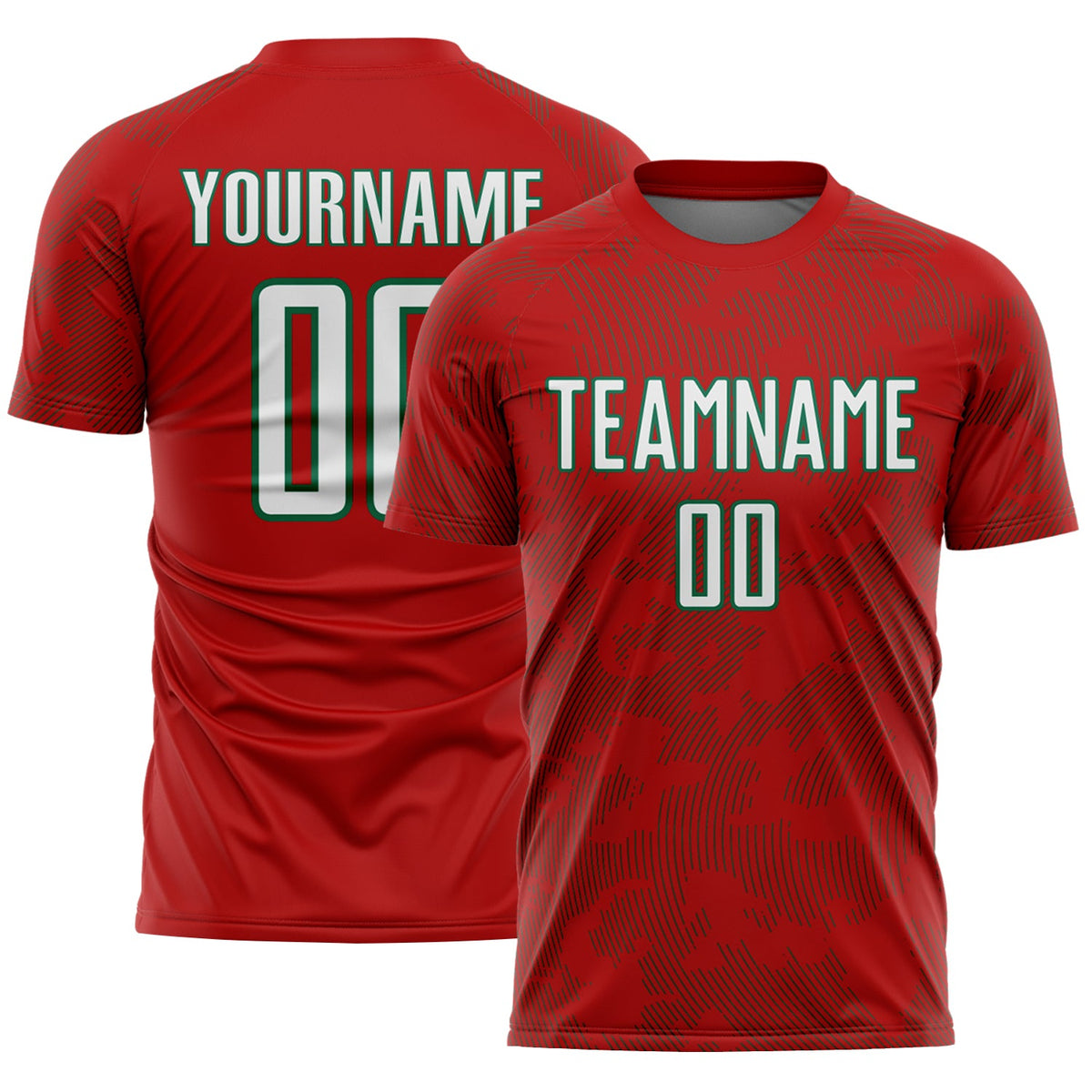 Custom Red White-Kelly Green Curve Lines Sublimation Soccer Uniform Jersey