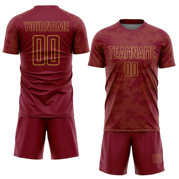 Custom Crimson-Old Gold Curve Lines Sublimation Soccer Uniform Jersey alternate