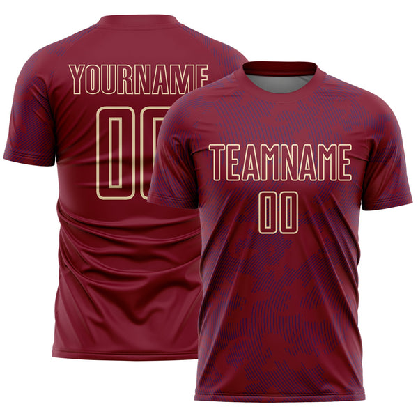 Custom Crimson Royal-Cream Curve Lines Sublimation Soccer Uniform Jersey