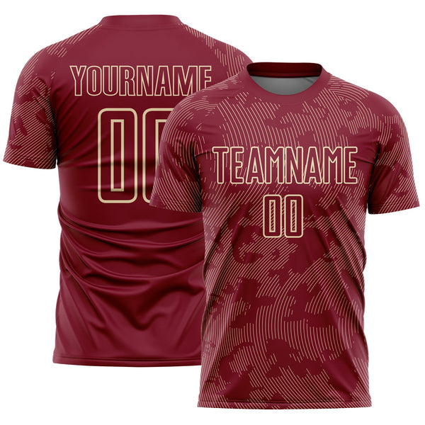 Custom Crimson-Cream Curve Lines Sublimation Soccer Uniform Jersey