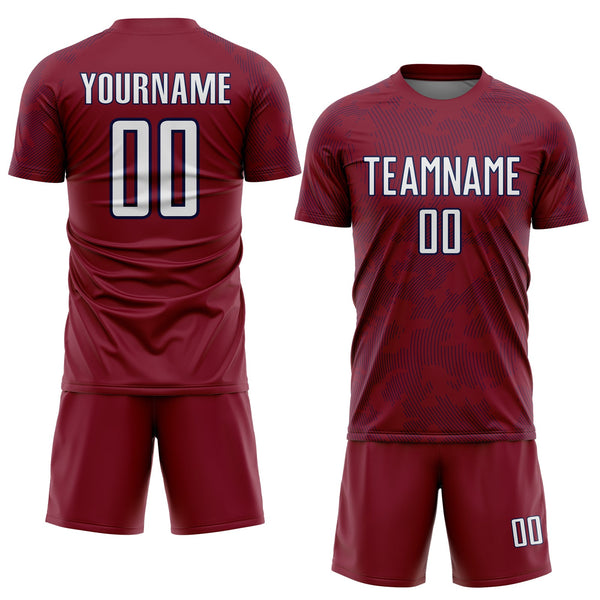 Custom Crimson White-Navy Curve Lines Sublimation Soccer Uniform Jersey alternate