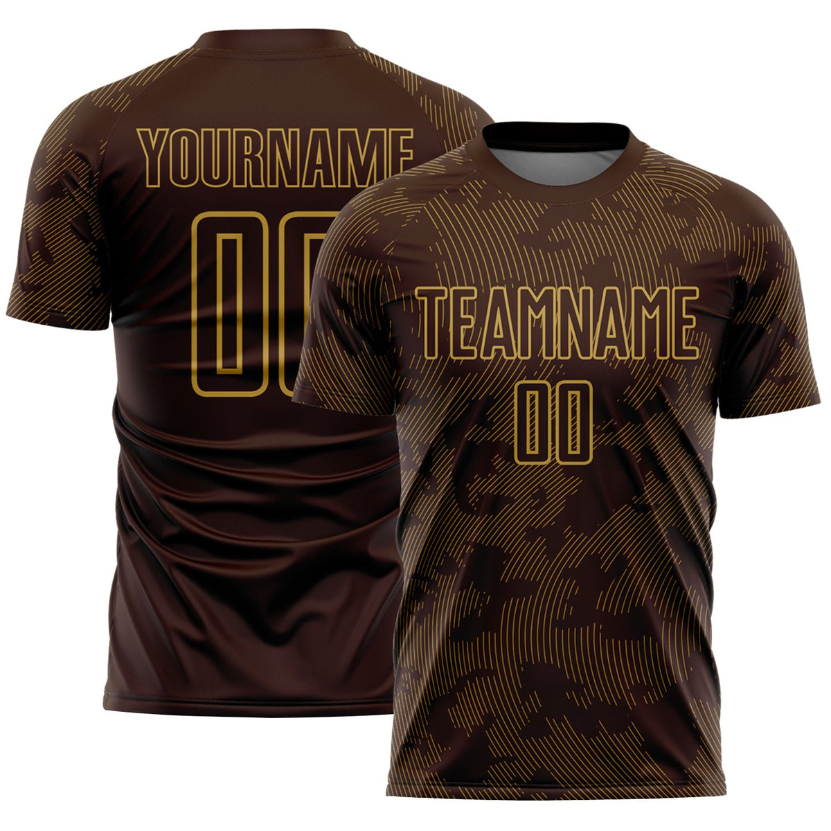 Custom Brown-Old Gold Curve Lines Sublimation Soccer Uniform Jersey